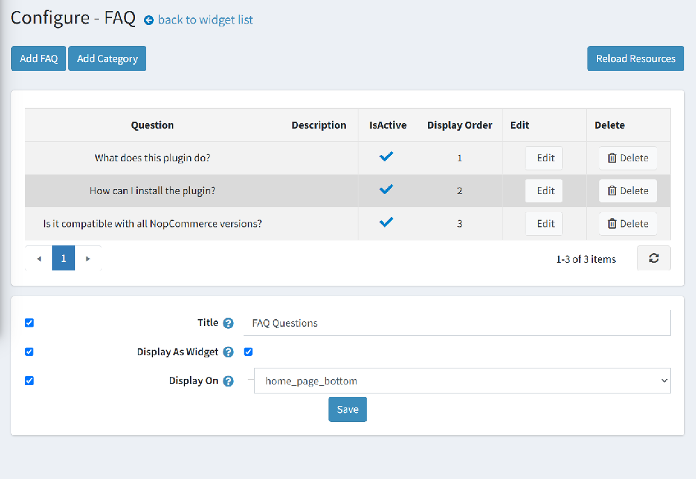 FAQ Plugin Main Configuration
