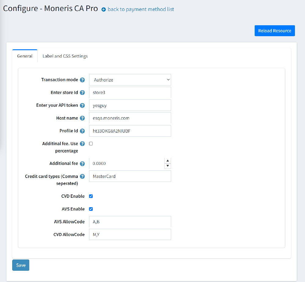 Moneris-CA Pro Plugin Configuration