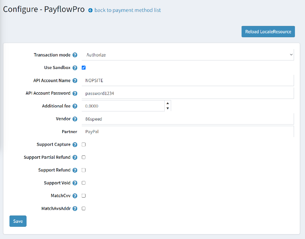 PayflowPro Configuration Settings